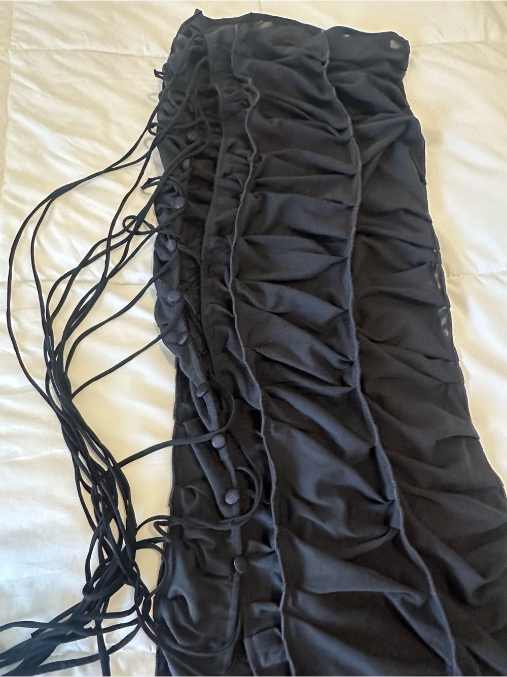 Black Ruched Pencil Skirt with Tie Details